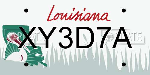 XY3D7A Louisiana License Plate