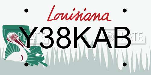 Y38KAB Louisiana License Plate