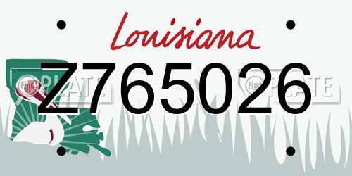 Z765026 Louisiana License Plate
