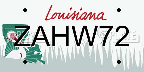 ZAHW72 Louisiana License Plate