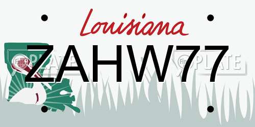 ZAHW77 Louisiana License Plate