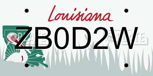ZB0D2W Louisiana License Plate