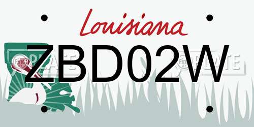 ZBD02W Louisiana License Plate