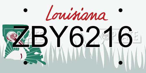 ZBY6216 Louisiana License Plate