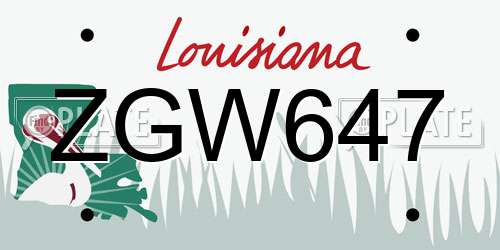 ZGW647 Louisiana License Plate
