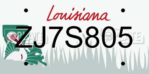 ZJ7S805 Louisiana License Plate