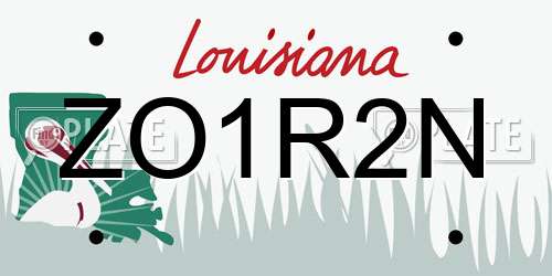 ZO1R2N Louisiana License Plate