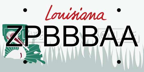 ZPBBBAA Louisiana License Plate