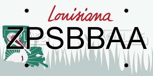 ZPSBBAA Louisiana License Plate