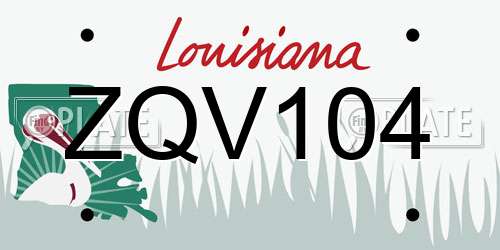 ZQV104 Louisiana License Plate