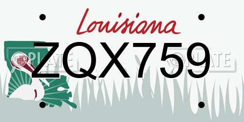 ZQX759 Louisiana License Plate