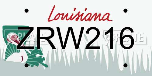 ZRW216 Louisiana License Plate