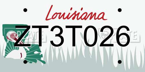 ZT3T026 Louisiana License Plate
