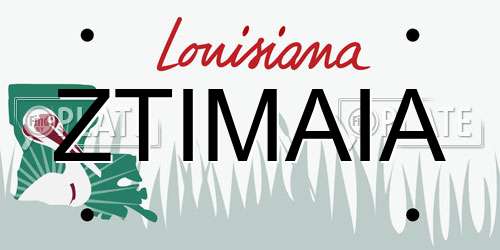 ZTIMAIA Louisiana License Plate