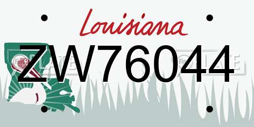 ZW76044 Louisiana License Plate