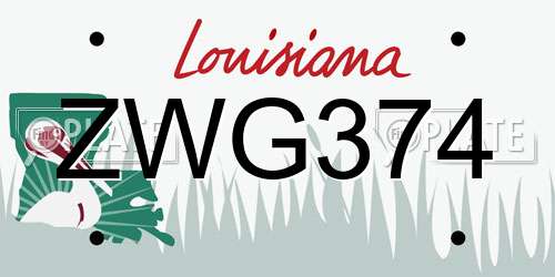 ZWG374 Louisiana License Plate