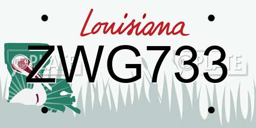 ZWG733 Louisiana License Plate