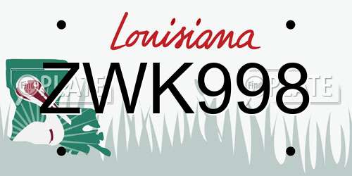 ZWK998 Louisiana License Plate