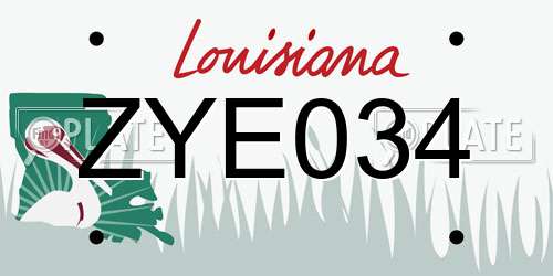 ZYE034 Louisiana License Plate
