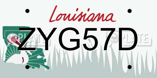 ZYG57D Louisiana License Plate