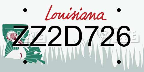 ZZ2D726 Louisiana License Plate