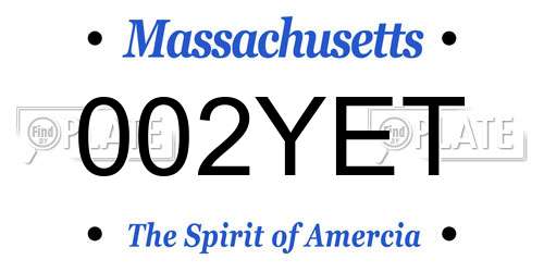 002YET Massachusetts License Plate
