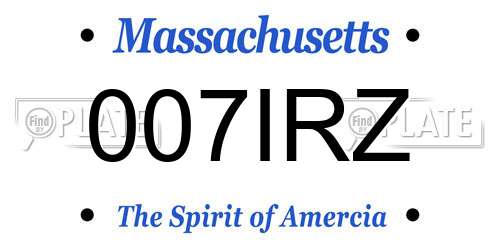 007IRZ Massachusetts License Plate