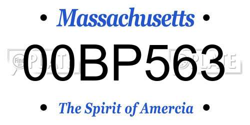 00BP563 Massachusetts License Plate