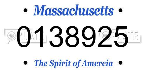 0138925 Massachusetts License Plate