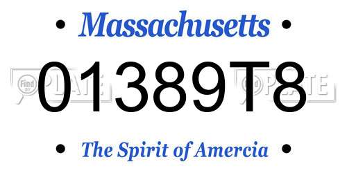 01389T8 Massachusetts License Plate
