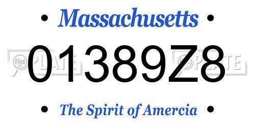 01389Z8 Massachusetts License Plate