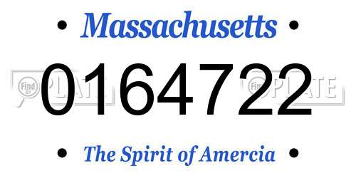 0164722 Massachusetts License Plate