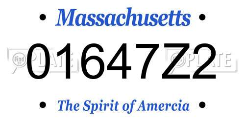 01647Z2 Massachusetts License Plate