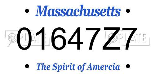 01647Z7 Massachusetts License Plate
