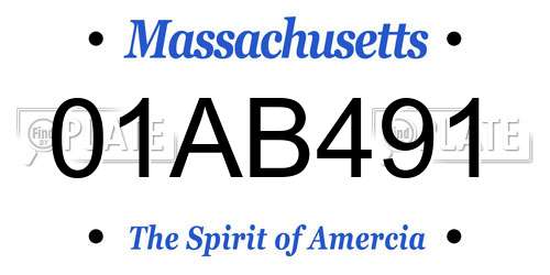 01AB491 Massachusetts License Plate