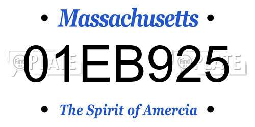 01EB925 Massachusetts License Plate