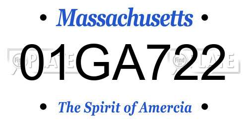 01GA722 Massachusetts License Plate