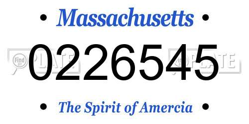 0226545 Massachusetts License Plate