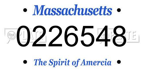 0226548 Massachusetts License Plate
