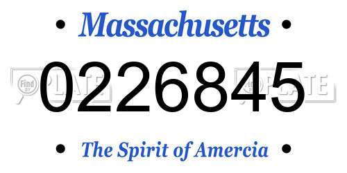 0226845 Massachusetts License Plate