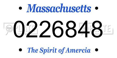 0226848 Massachusetts License Plate