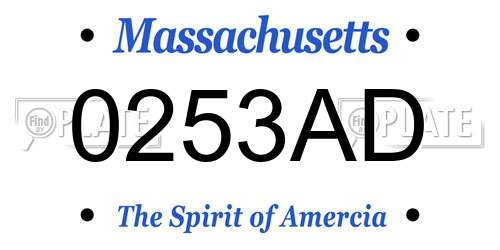 0253AD Massachusetts License Plate