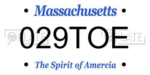 029TOE Massachusetts License Plate