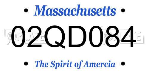 02QD084 Massachusetts License Plate