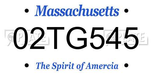 02TG545 Massachusetts License Plate