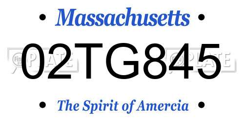 02TG845 Massachusetts License Plate