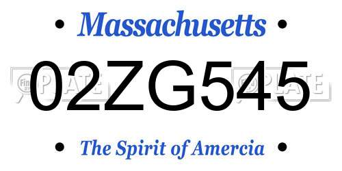 02ZG545 Massachusetts License Plate