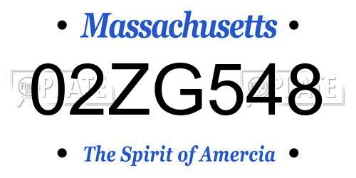 02ZG548 Massachusetts License Plate