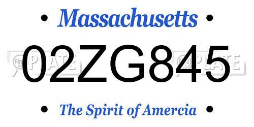 02ZG845 Massachusetts License Plate