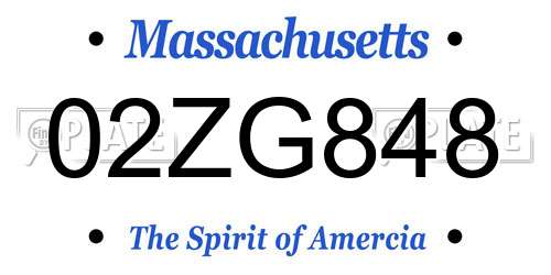 02ZG848 Massachusetts License Plate